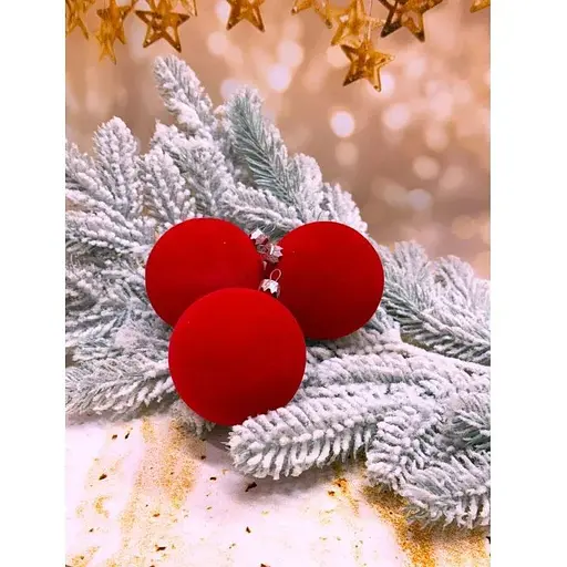 Набір ялинкових куль Оксамит 80 мм 6 шт Червоний - фото 1