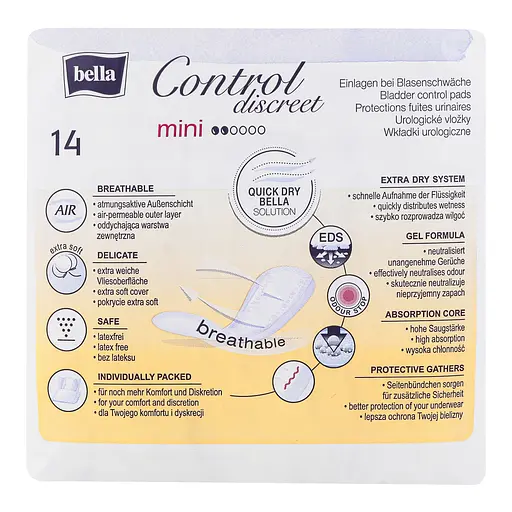 Прокладки урологические Bella Control Discreet Mini 1+1=3 42 шт. (3 уп. х 14 шт.) - фото 5
