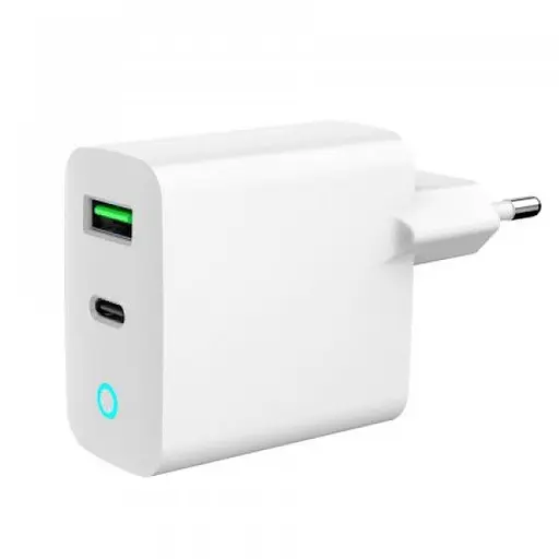 Мережевий зарядний пристрій Gembird TA-UC-PDQC20L-W-01, білий, 20 Вт, 1xType-C (PD3.0) / 1xUSB (QC3.0), LED індикатор стану - фото 1