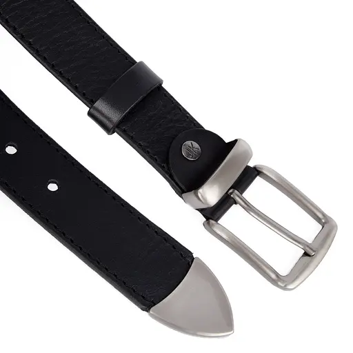 Ремень мужской кожаный JK-4006 черный под джинсы (125 см) - фото 2