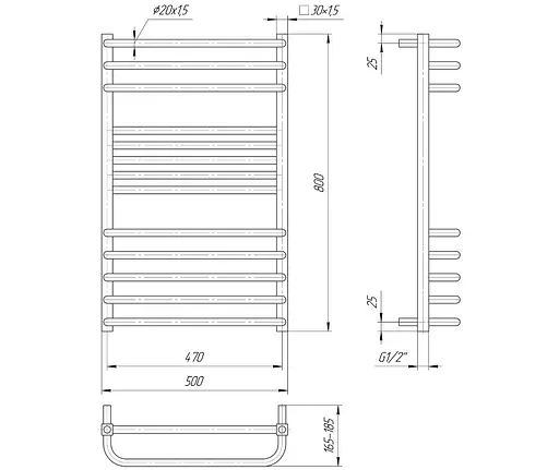 Водяна рушникосушка Mario Гера-Люкс 800x500/470, Хром - фото 3