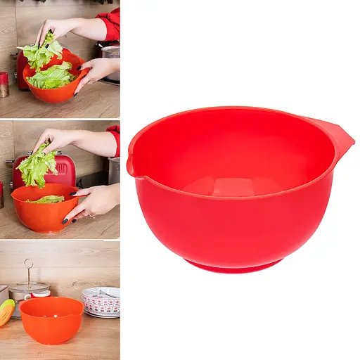 Миска кухонная глубокая пластиковая Ø 22 см H 11.5 см 2.5 л, Kitchette Красный 85352 - фото 8