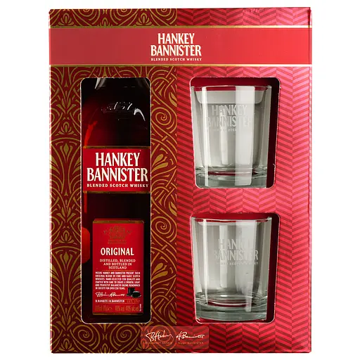 Уценка. Набор шотландского Виски Hankey Bannister Original, 40%, 0,7 л + 2 стакана