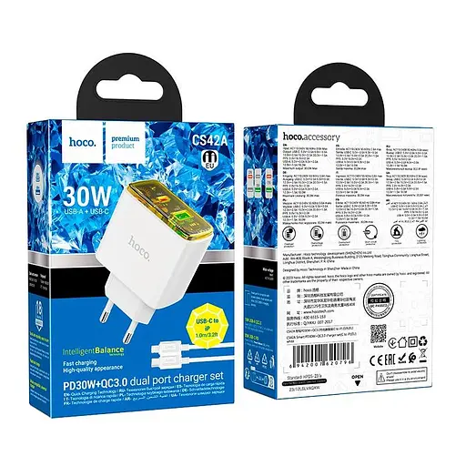 Зарядний пристрій Hoco CS42a 30W адаптер живлення на 2 виходи + кабель Usb-C Lightning білий - фото 6