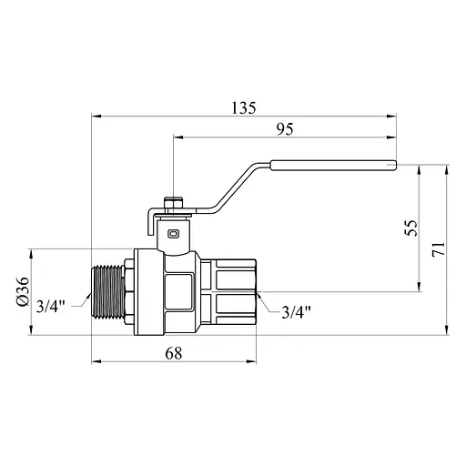 Кран кульовий Kroner 3/4" ВЗ PN40 ручка, нікельований (CV033217) - фото 3