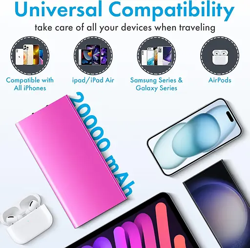 УМБ павербанк Power Bank 20000 mAh с фонариком LVR 018 Pink (17692) - фото 6