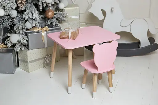 Дитячий прямокутний столик (Рожевий) та стільчик Ведмедик (Рожевий) - фото 4