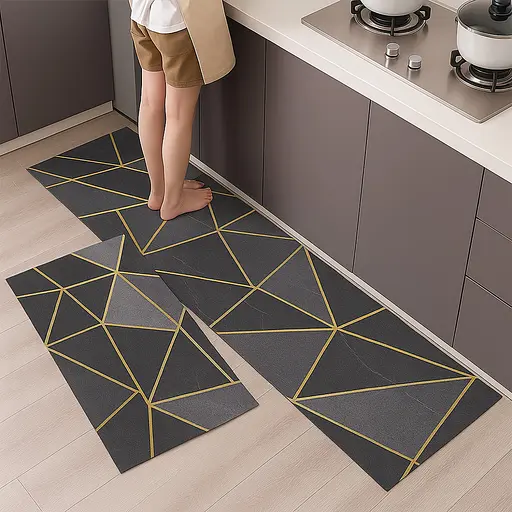 Набір килимків для кухні та ванної 120×40 см і 60×40 см водонепроникні, протиковзні, м'які, декоративні, Kitchen Master Сірий 87942 - фото 1