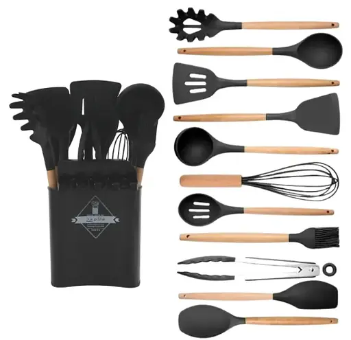 Набір кухонного приладдя ZP-053 на стійці 12 предметів чорний - фото 2