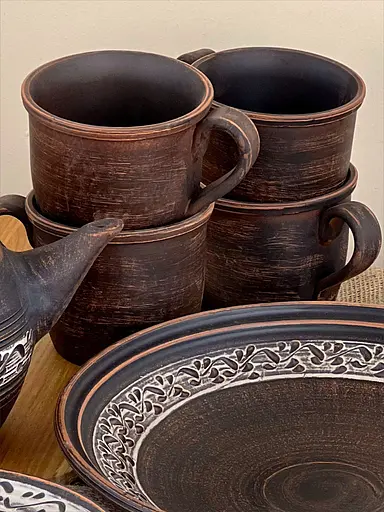 Набор керамической (глиняной) посуды на 4 человек Ангоб - фото 3