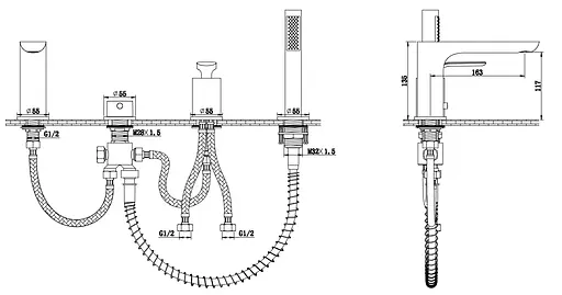 Смеситель для ванны Kohlman Experience Brushed Gold на борт ванны QB244E-GDB Золотой - фото 2