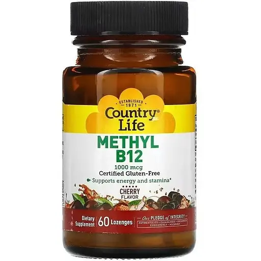 Вітамін В12 Country Life Methyl B12 1000 mcg, 60 льодяників - Вишня