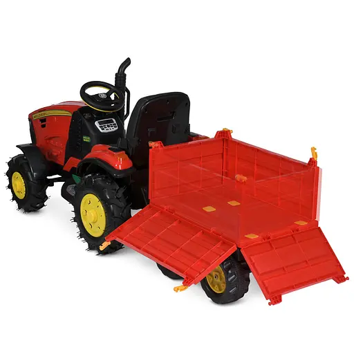 Дитячий електротрактор Bambi з причепом M 4619ABLR-3, червоний — потужний, музичний, на гумових колесах - фото 5