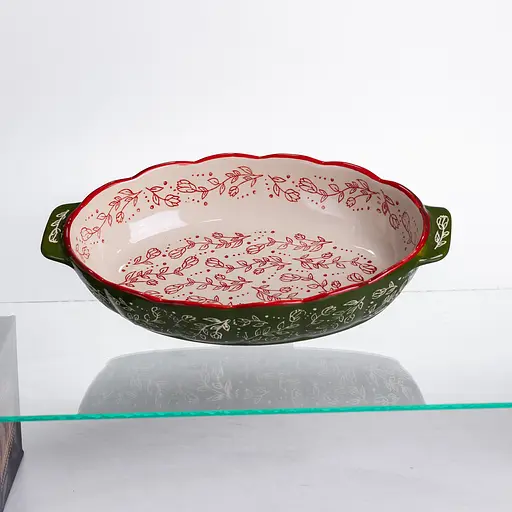 Форма для запекания Vintage 30×18×5 (см) овальная форма для выпекания в духовке с ручками Зеленый Yiwu HM05-02 - фото 2