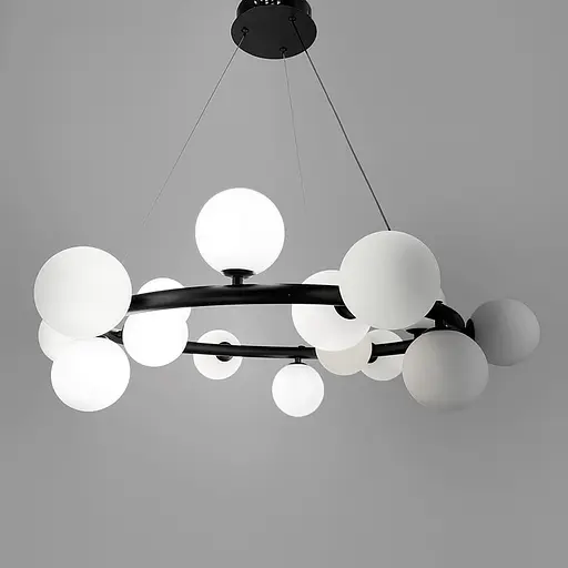 Кольцевая люстра с 15 белыми плафонами в черном корпусе Ø 85 см | Ст. AT32/15R BK+WT | Line F - фото 3