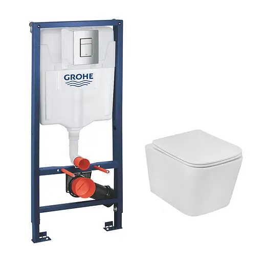 Комплект 4 в 1: Инсталляция Grohe Rapid SL 3 в 1 38772001 + Унитаз безободочный Kroner Eifel WHI483429 TORNADO с сидением Slim Duroplast / Soft-close / Quick relase KE483429WHIT (397720 - фото 1