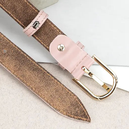 Ремень женский кожаный розовый PS-2577 (125 см) под брюки - фото 5
