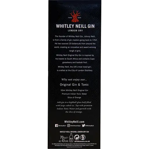 Уценка. Джин Whitley Neill Original London Dry Gin 43% 0.7 л в подарочной упаковке - фото 3