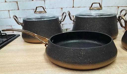 Набір каструль O.M.S. Collection 3041 з гранітно-мармуровим покриттям Бронзовий (Туреччина) - фото 4