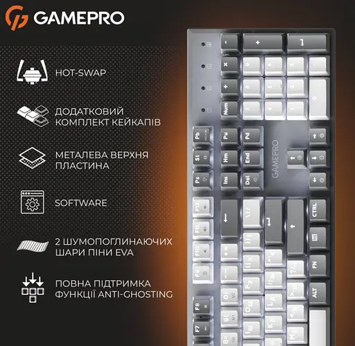 Клавіатура ігрова механічна GamePro MK-144-G Hot-Swap Outemu Red Switch USB Gray-White - фото 4