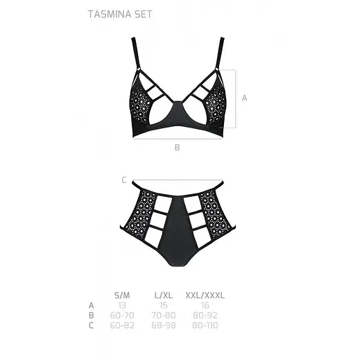 Комплект з еко-шкіри: бюстгальтер та трусики з перфорацією Passion Tamaris Set black L/XL - фото 4