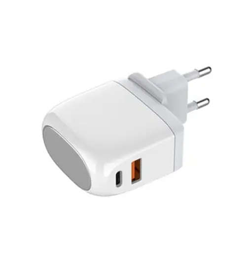 Зарядний пристрій Ldnio A2522C USB/ Type-C QC PD 30W з дисплеєм білий + кабель Type-C to Lightning - фото 1