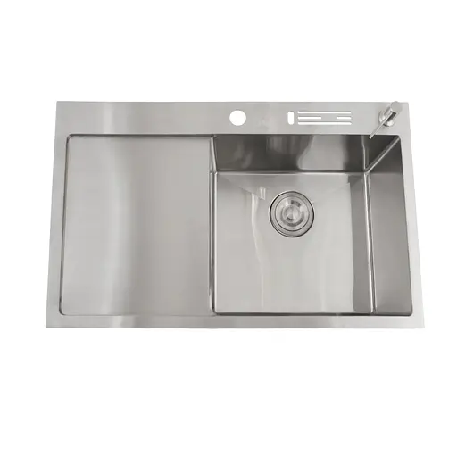 Кухонная мойка из нержавеющей стали с левым крылом 1.5 мм накладная Nett NS-7848(L), Нержавеющая сталь - фото 1
