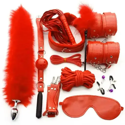 Эротический набор БДСМ для ролевых игр фиолетовый, черный, розовый, красный12 предметов  - фото 4