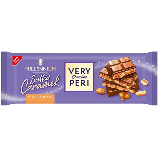 Уцінка. Шоколад Millennium Very Peri молочний з начинкою, подрібненим арахісом та солоною карамеллю 285 г - фото 1