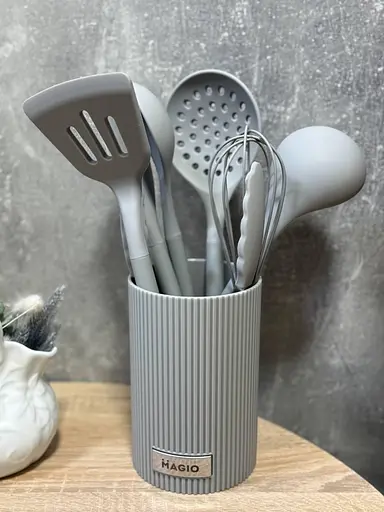 Набір кухонного приладдя Magio MG-1129 із підставкою 8 предметів Сірий - фото 5
