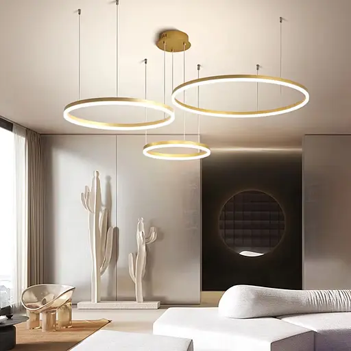 Светодиодная люстра на три кольца в латунном каркасе 80+60+40 см Ст. 9009-800*600*400 GD Line F - фото 1