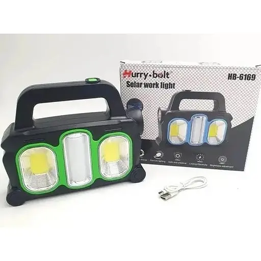 Фонарь аккумуляторный Solar Hurry-bolt HB-6169 кемпинговый переносной 3 режима солнечная батарея черно-зеленый - фото 5