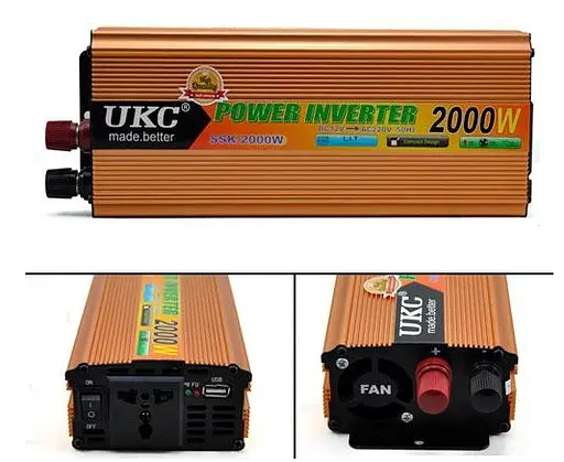 Автомобильный преобразователь напряжения AC/DC UKC SSK-2000W/220В + USB Инвертор - фото 3