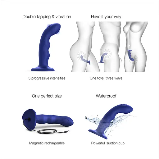 Вібратор Strap-On-Me Tapping Dildo Wave M 15.7 см синій - фото 4