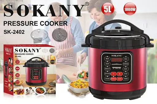 Мультиварка електрична на 5 л потужністю 1000 Вт. Sokany SK-2402 Червона Скороварка на 10 програм - фото 4