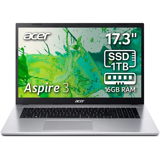Ноутбук Acer Aspire 3 A317-54-78BK з процесором Intel Core i7-1255U pana la 4.7GHz, 17.3”, Full HD, 16GB DDR4, 1TB SSD, Intel Iris X графікою, No OS, Pure сріблястий - фото 3