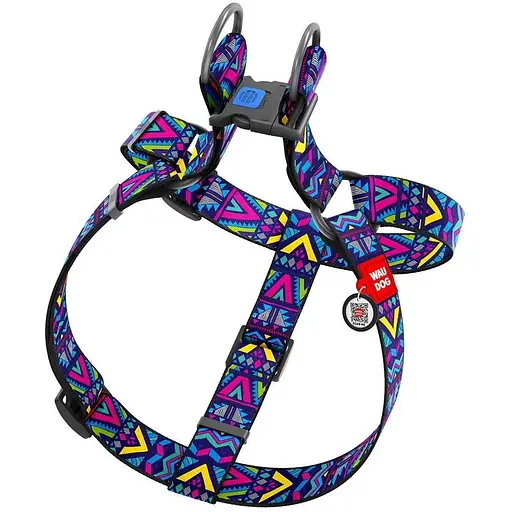 Шлейка для собак Waudog Nylon с QR паспортом, рисунок "Инди", пластиковый фастекс, XL - фото 2