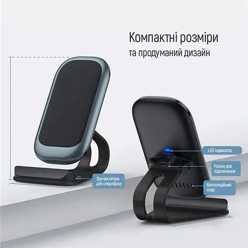 Беспроводное зарядное устройство ColorWay Wireless Stand 10W Blue (CW-CHW30Q-BL) - фото 2
