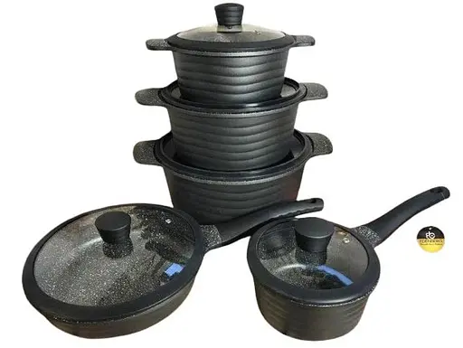 Набор кастрюль казанов с сотейником и сковородой Edenberg EB-9185 с крышками 10 предметов Черный - фото 3
