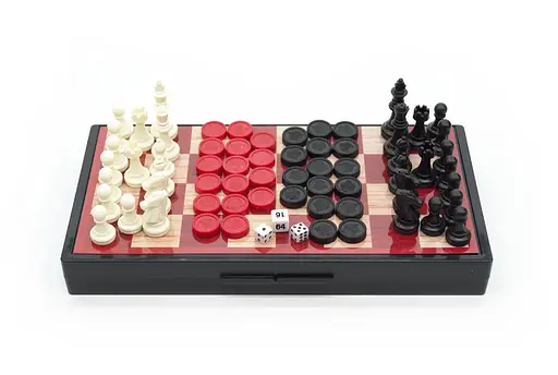 Ігровий набір 3в1 магнітні шахи шашки нарди METR+ 9831N подарунковий набір в коробці Червоний/Чорний - фото 5