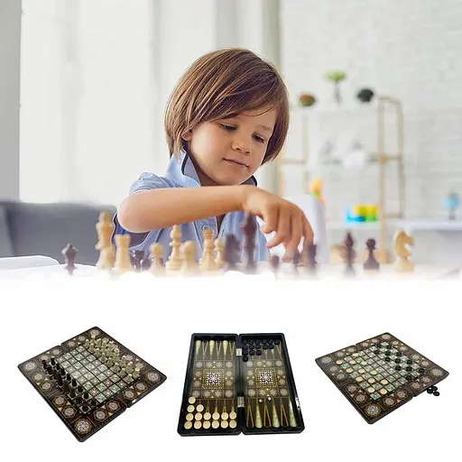 Набір настільних ігор "Шахи 3 в 1" Set3 NE-SP-SET-14 нарди, шашки, 40х40 см - фото 4