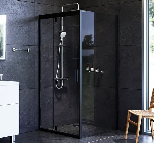 Душевая кабина Am. Pm Gem Square Pivot 90x90 см без поддона black W90UG-404-090BT, прозрачный, черный - фото 2