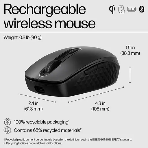 Мишка HP 690 Rechargeable Bluetooth Black (7M1D4AA) - фото 7