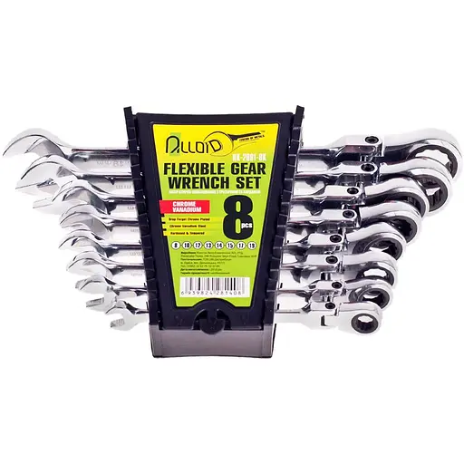 Набір комбінованих тріскачкових ключів Alloid з карданом 8-19 мм 8 предметів (HK-2081-8K) - фото 1