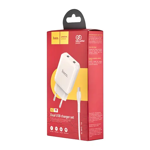 Сетевые зарядные устройства Hoco N7 Speedy dual port charger set Micro (EU) Белый - фото 2
