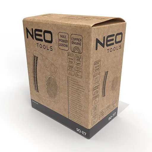 Тепловентилятор спиральный Neo Tools 90117, 2 режима 1000/2000Вт White - фото 3