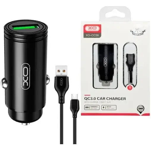 Автомобільний зарядний пристрій XO CC39 QC3.0 18W Car charger with Micro suit ( NB103 ) Чорний - фото 1