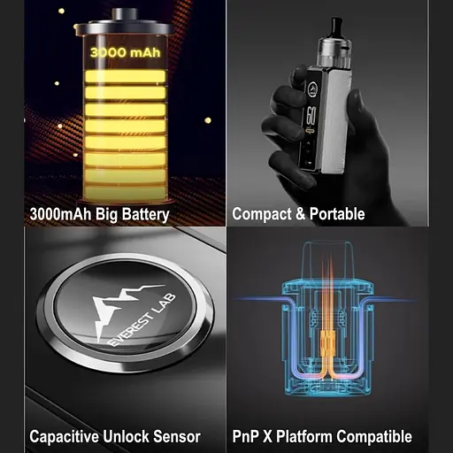 Под-система VooPoo Drag S3 60W Pod 3000 mAh with PnP X Cartridge MTL 5ml електронна сигарета Kit Metal Gray (18812) - фото 5