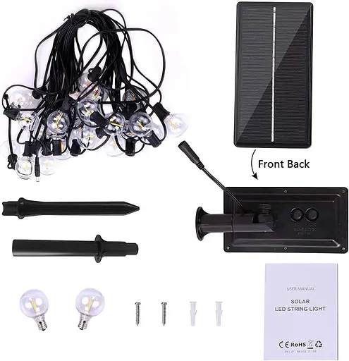 Уличные солнечные гирлянды Yuucio, 100 футов G40, гирлянда с 50+2 лампами лампочками, не бьются, водонепроницаемый внутренний - фото 6