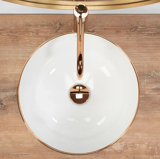 Умивальник Rea Stella накладний rose gold edge білий REA-U7444, Білий - фото 4